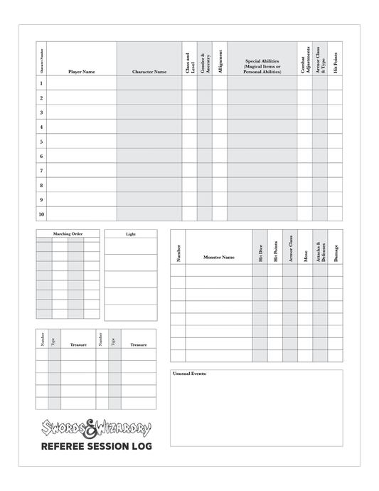Swords & Wizardry Complete Referee Session Logs - PDF (FREE!)