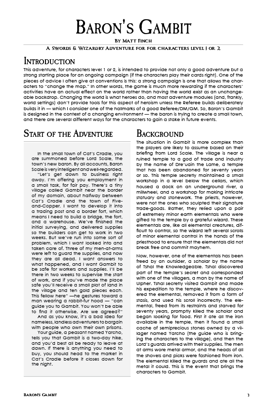 Baron's Gambit (Swords & Wizardry Adventure) - PDF